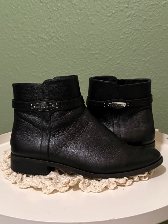 Michael Kors Shoes - Michael Kors Black Leather Ankle Booties with Signature Hardware